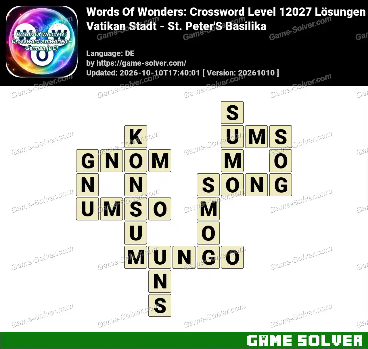 Words Of Wonders: Crossword Level 12027 Lösungen – Vatikan Stadt – St. Peter’S Basilika